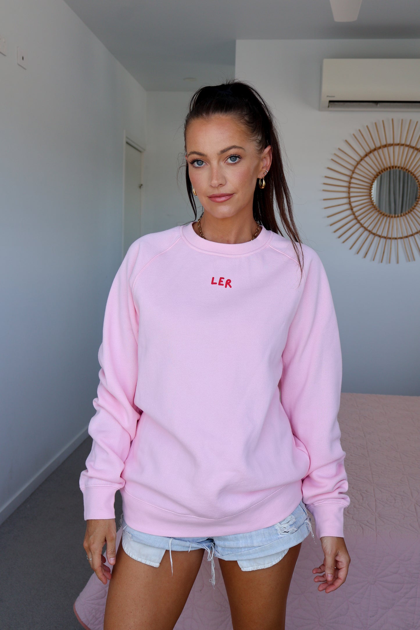 ALL YOU NEED IS LOVE CREW (OVER SIZED) - PINK & RED
