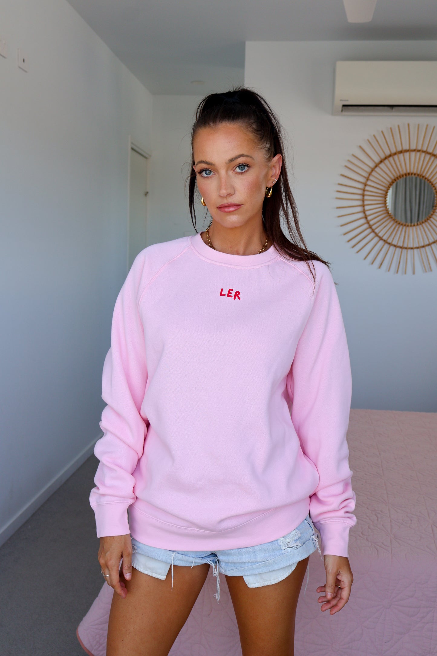 ALL YOU NEED IS LOVE CREW (OVER SIZED) - PINK & RED