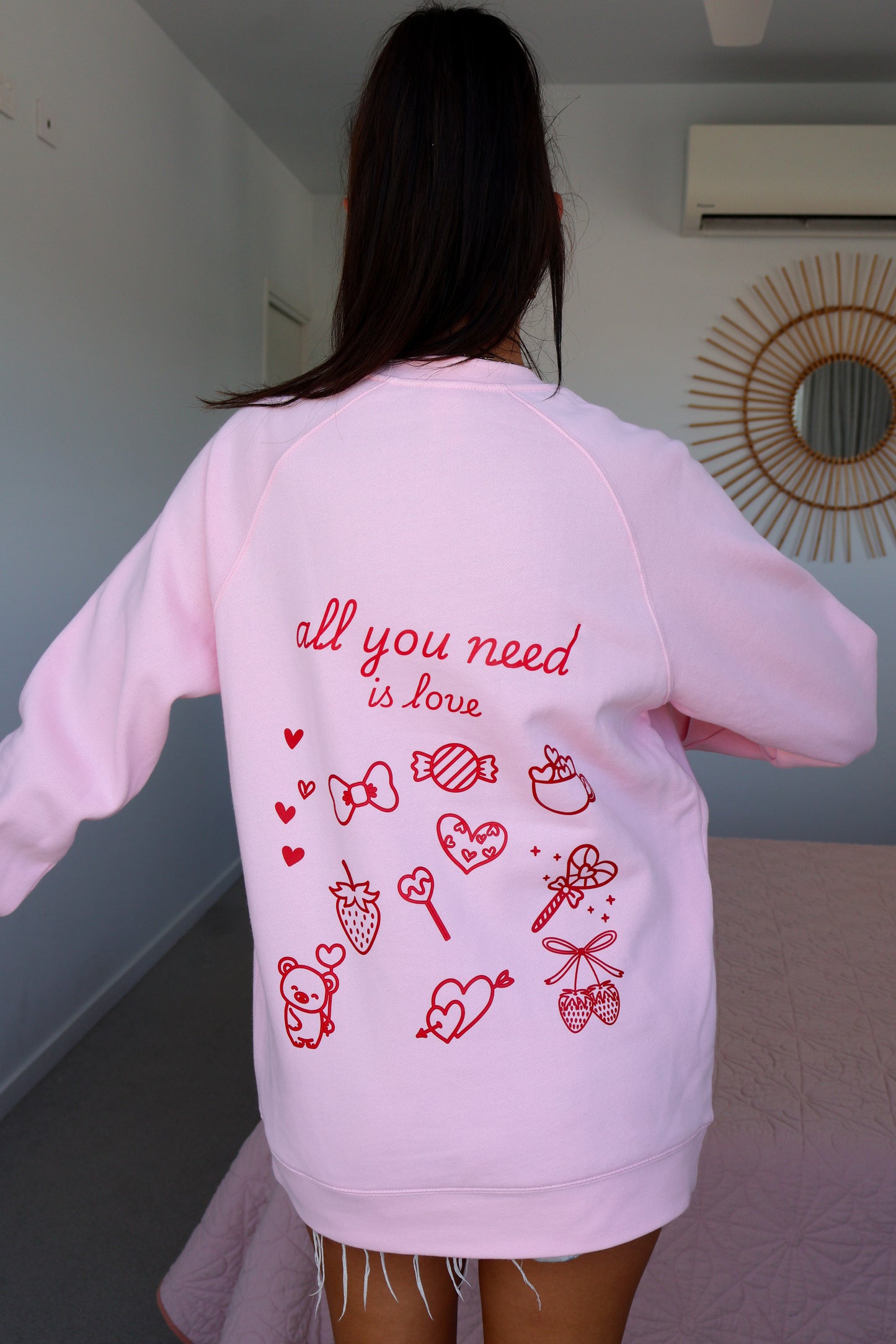 ALL YOU NEED IS LOVE CREW (OVER SIZED) - PINK & RED