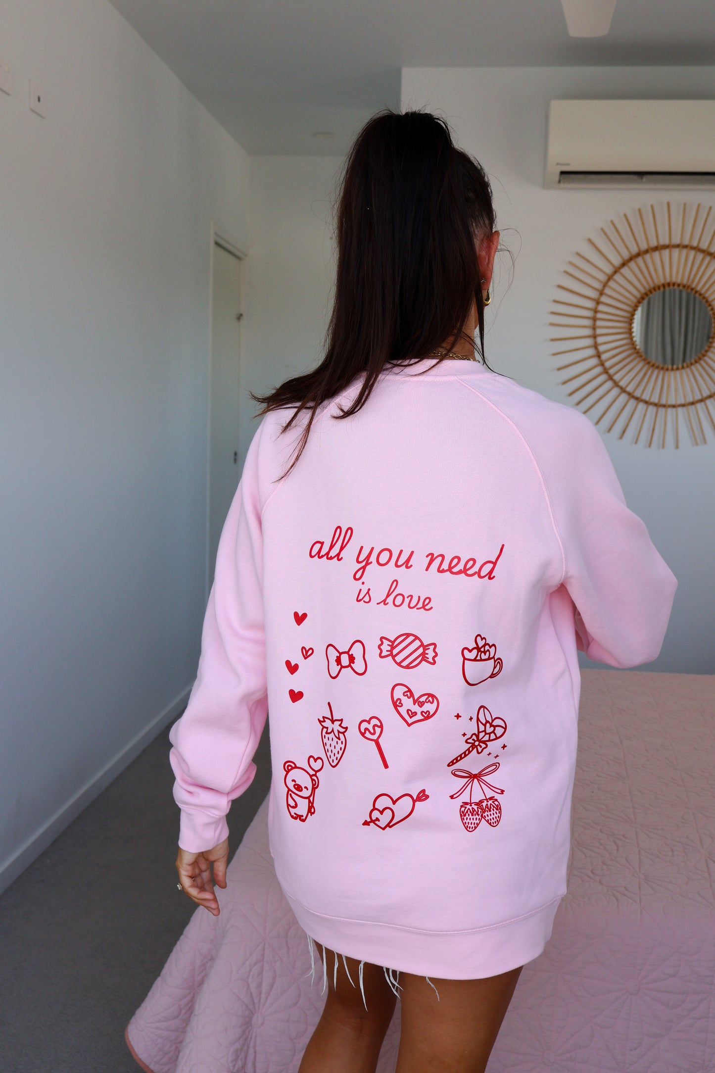 ALL YOU NEED IS LOVE CREW (OVER SIZED) - PINK & RED