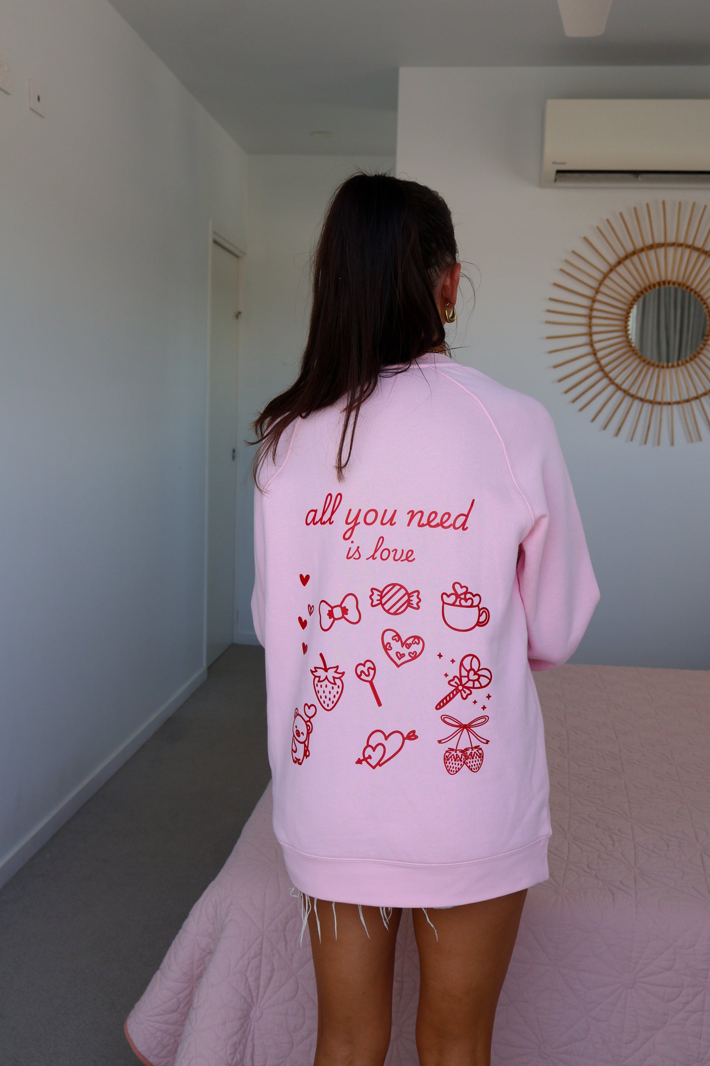 ALL YOU NEED IS LOVE CREW (OVER SIZED) - PINK & RED
